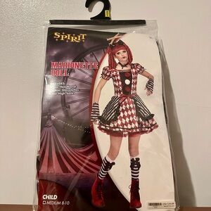 Spirit Marionette Doll Kids Costume - Red and White Harlequin